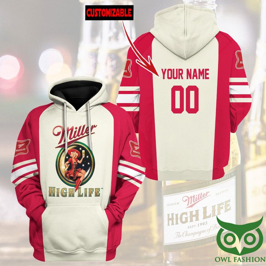 aKAF07Uy 8 Custom Name Number Miller High Life Brand Hoodie