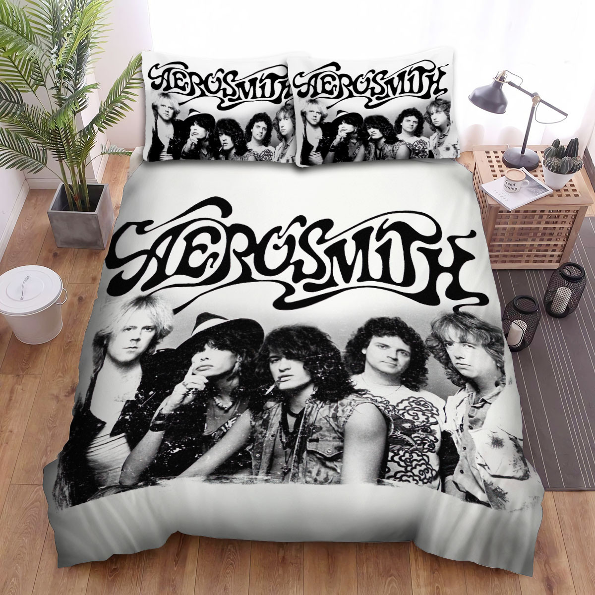 aerosmith members in black and white bed sheets spread comforter duvet cover bedding sets 3vrze