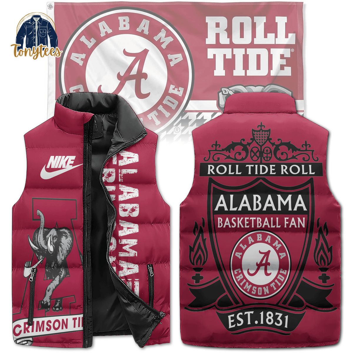 alabama crimson tide nike puffer sleeveless jacket 1 3upug