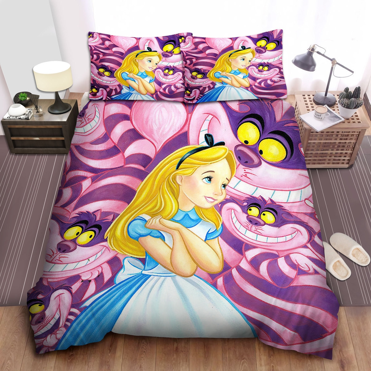 alice in wonderland alice with funny cheshire cat bed sheets spread comforter duvet cover bedding sets bwsn5