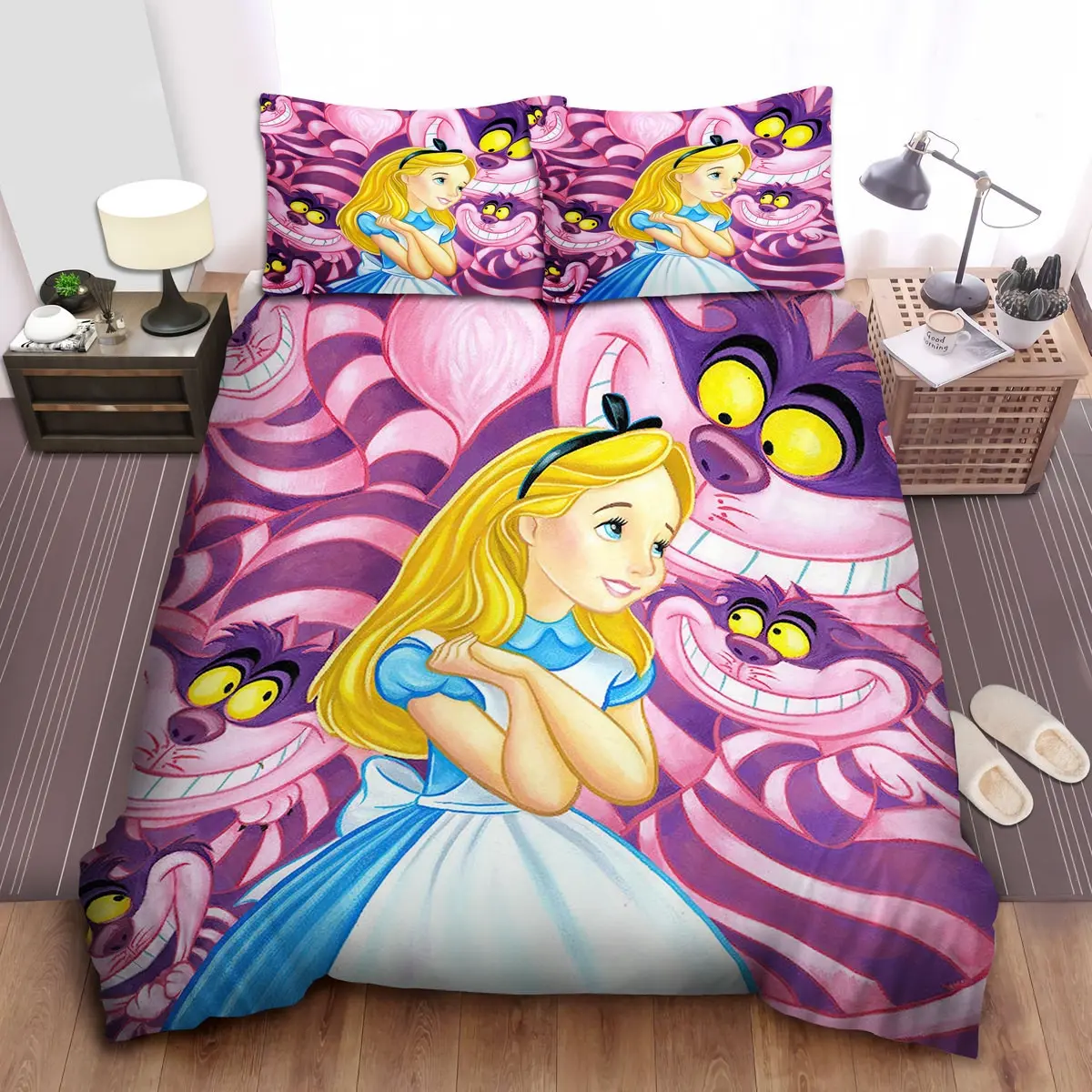alice in wonderland alice with funny cheshire cat bed sheets spread comforter duvet cover bedding sets bwsn5