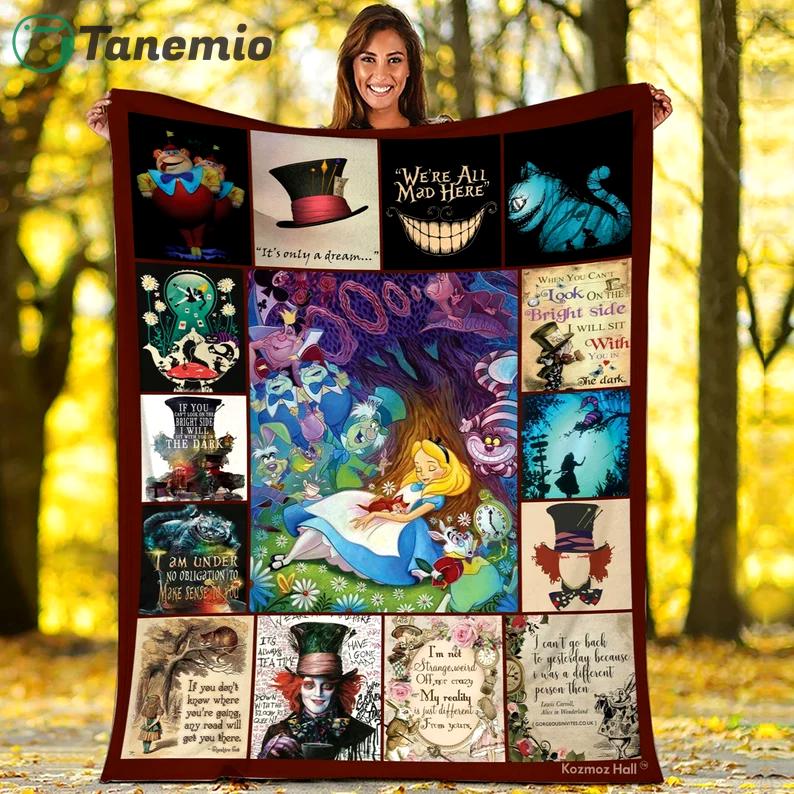 alice in wonderland fleece blanket alice cheshire blanket alice in wonderland were all mad here christmas gifts birthday gifts quilt blanket 20231005070918422