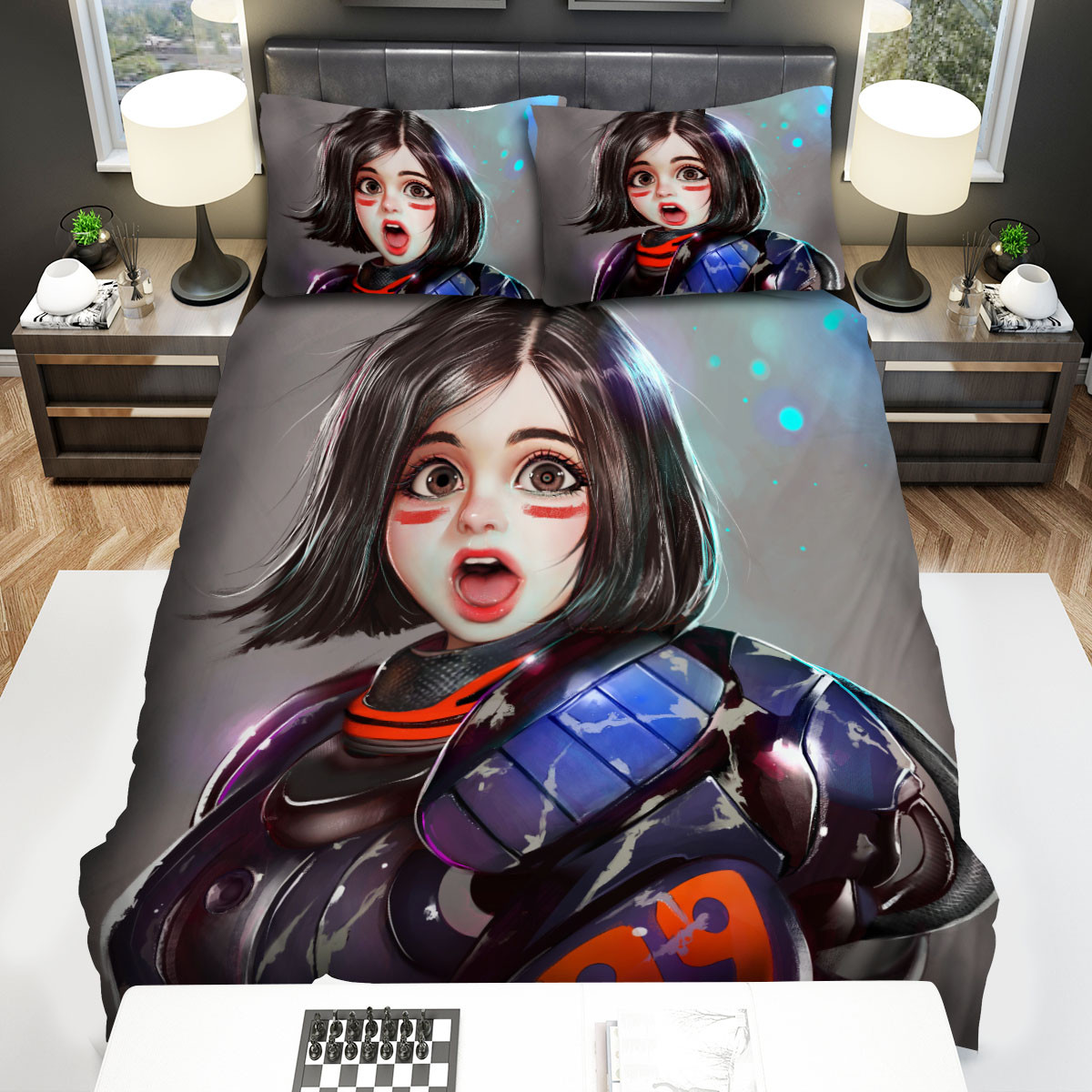 alita battle angel cute emotion illustration bed sheets spread duvet cover bedding sets b8rsc