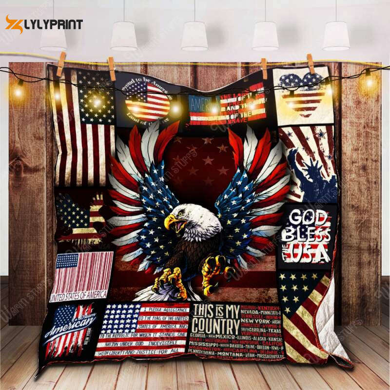 american flag 3d customized quilt blanket