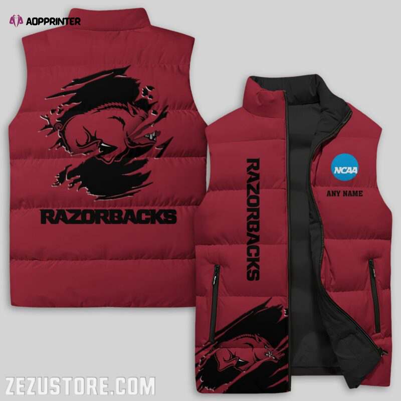 arkansas razorbacks ncaa sleeveless puffer jacket custom for fans gifts 1