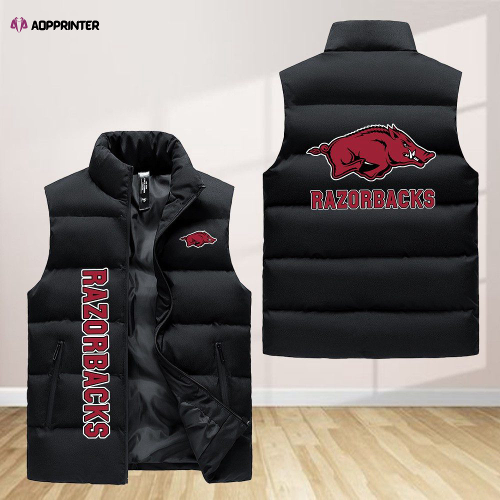 arkansas razorbacks sleeveless puffer jacket custom for fans spj0440