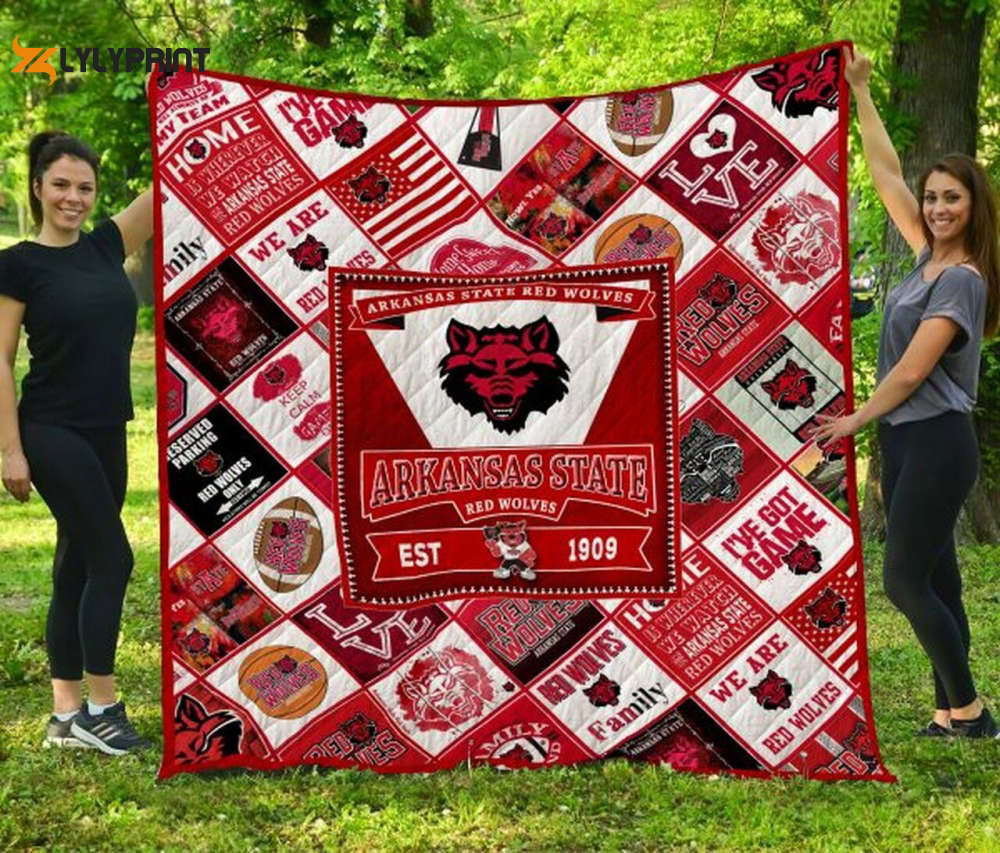 arkansas state red wolves quilt blanket for fans home decor gift