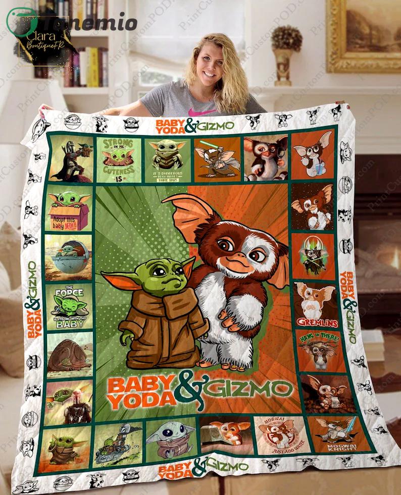 baby yoda and gizmo fleece blanket mink sherpa blanket gizmo blanket baby yoda quilt quilt blanket 20231012064852837