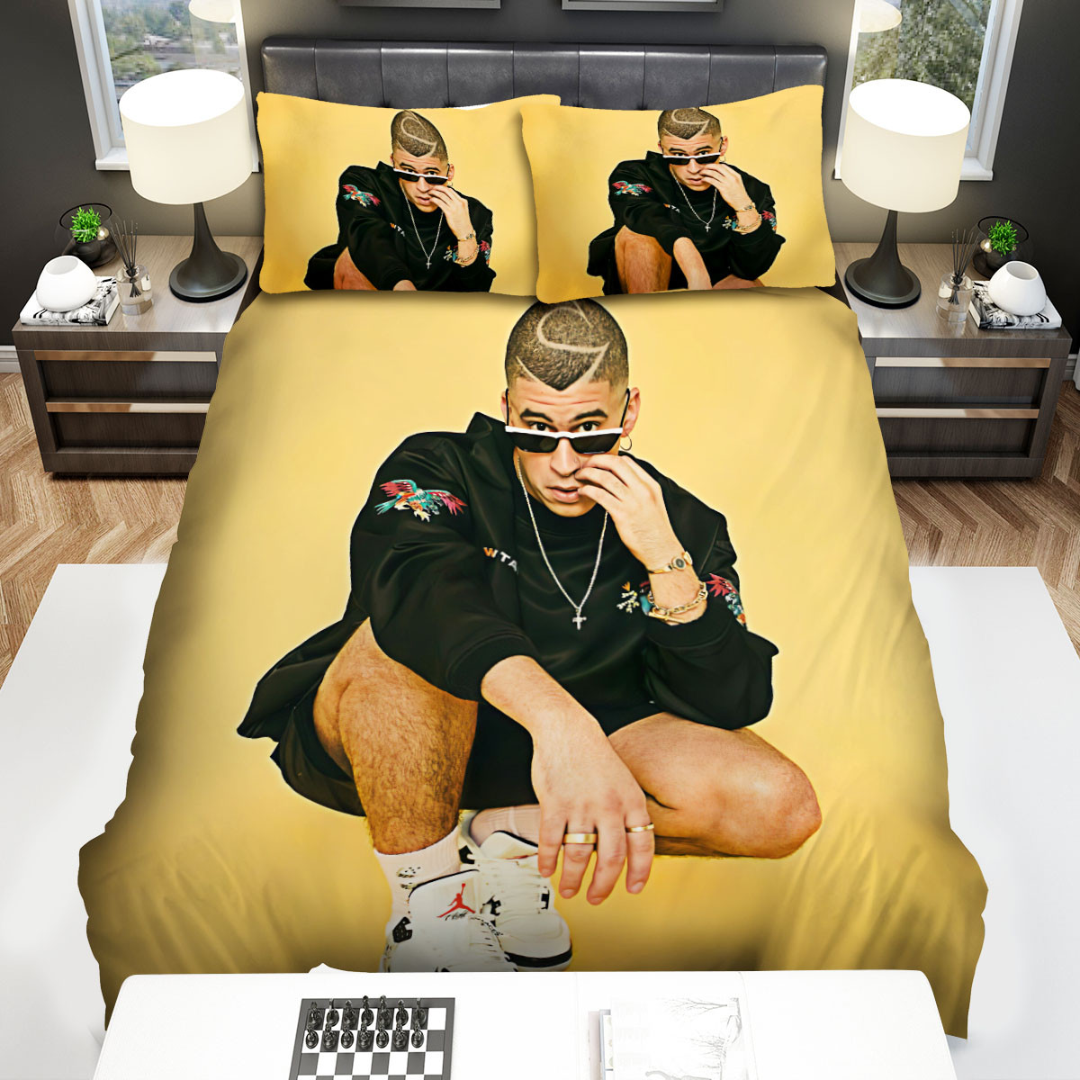 bad bunny in yellow background duvet cover bedroom sets comfortable bedding sets iv3fb