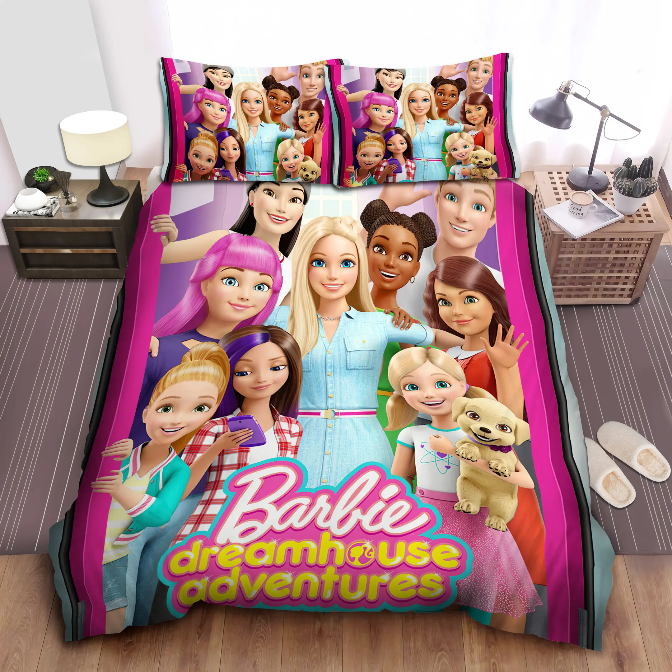 barbie family dreamhouse adventure comforter duvet cover bed sheets bedding set cul0n