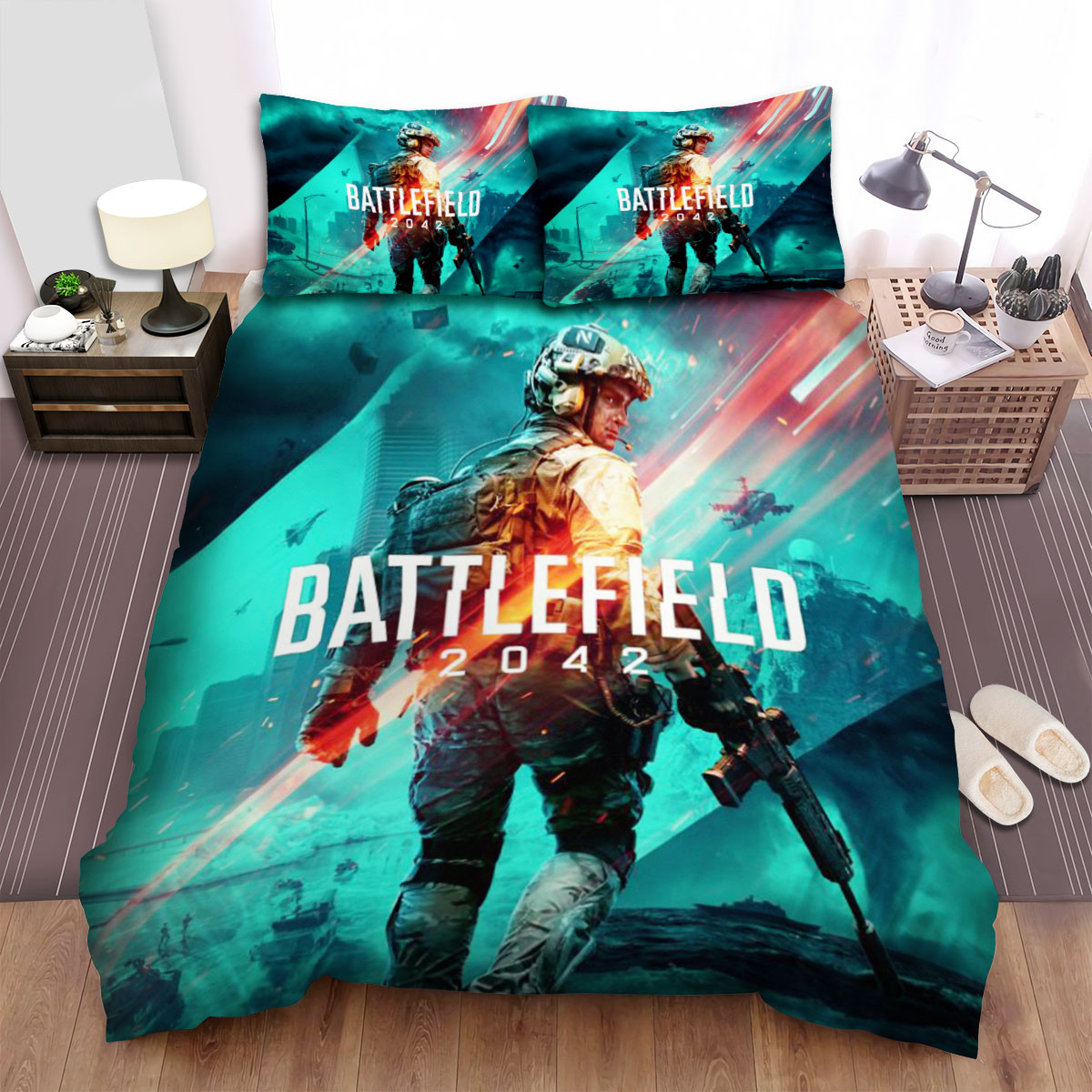 battlefield 2042 character with the gun duvet cover bedroom sets comfortable bedding sets plpxd