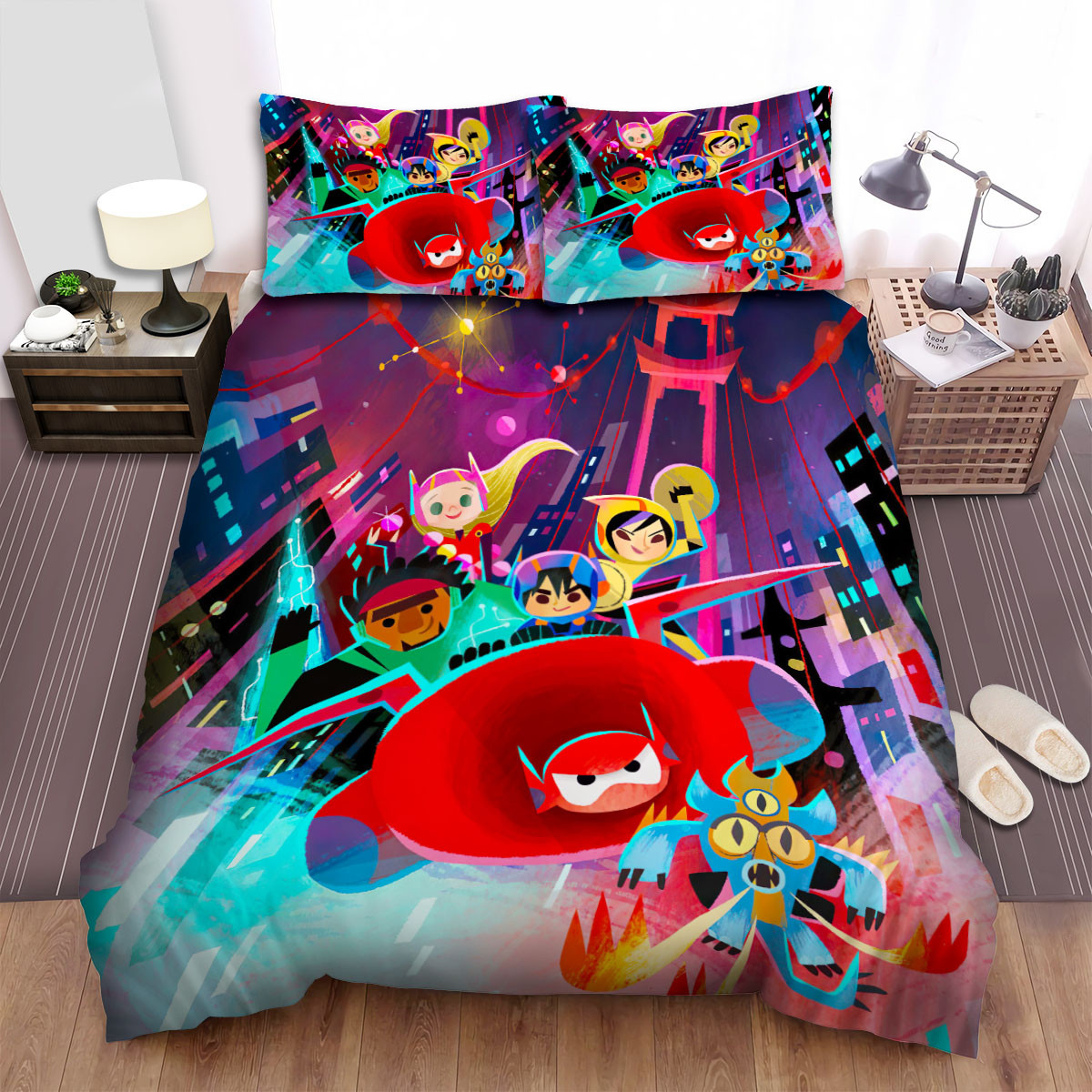 big hero 6 heroes flying in tokyo bed sheets spread comforter duvet cover bedding sets ikru6