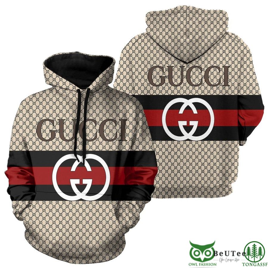 bj23yoAC 22 Luxury Gucci Beige Monogram Vintage Web 3D Hoodie