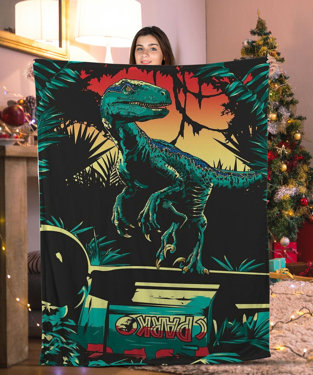 blue jurassic park dinosaur blanket kfkci