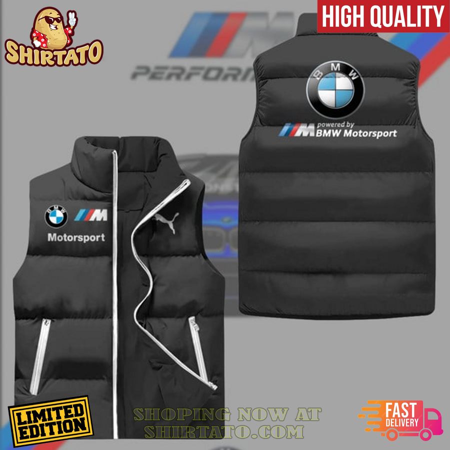 bmw x puma black sleeveless puffer jacket 1 04OWJ