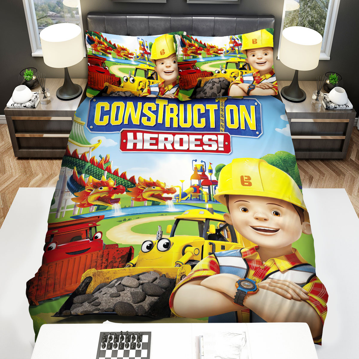 bob the builder construction heros bed sheets spread duvet cover bedding sets aizvh