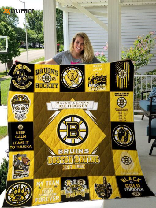 boston bruins quilt blanket for fans home decor gift 2c