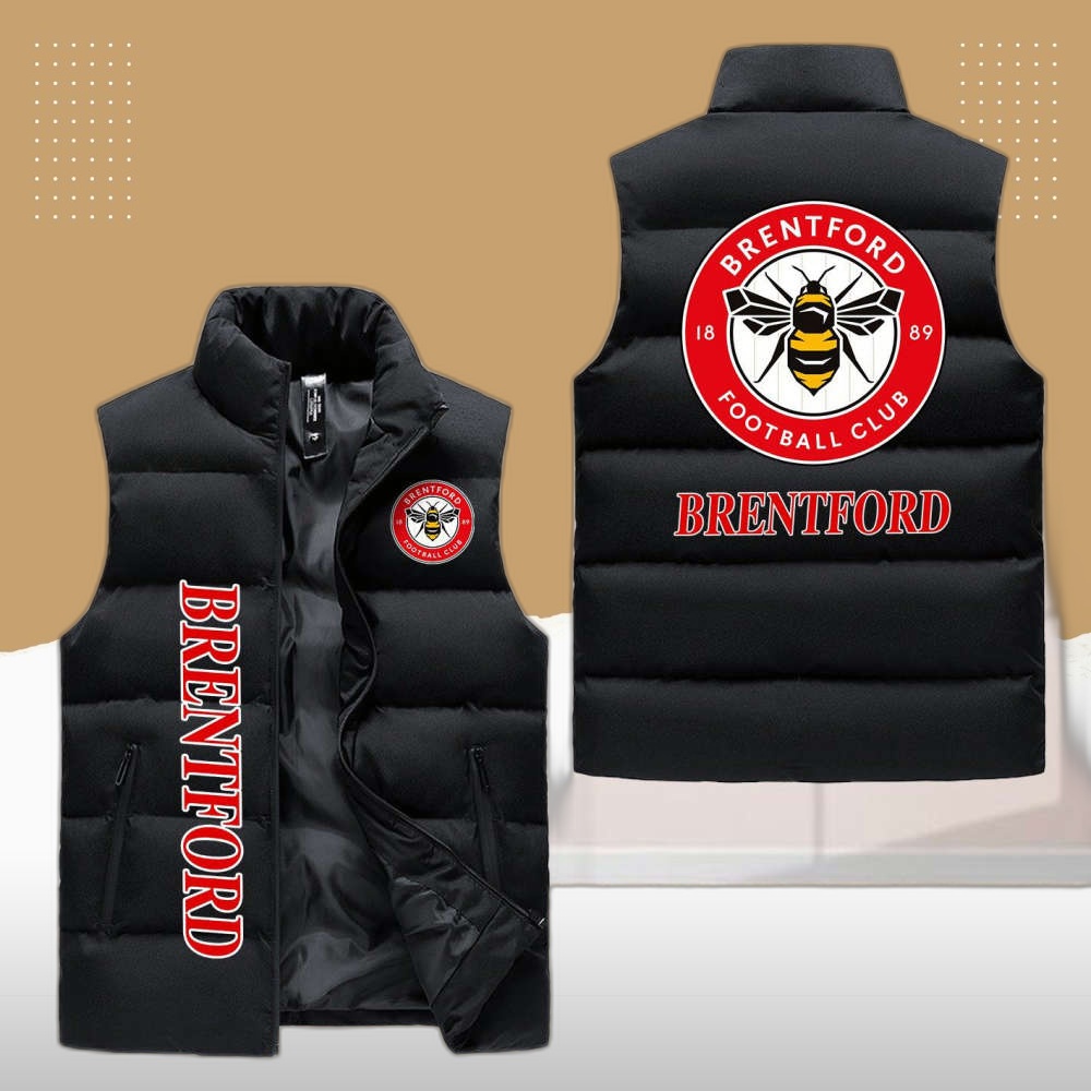 brentford fc sleeveless puffer jacket custom for fans gifts 6CqVlt