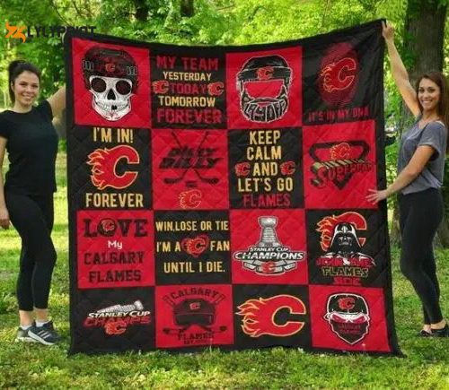 calgary flames quilt blanket for fans home decor gift 1 500x435 1