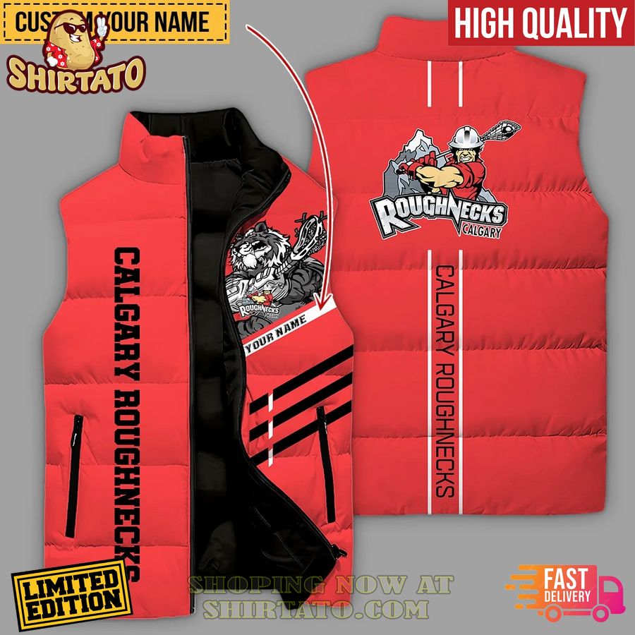 calgary roughnecks custom name sleeveless puffer jacket 1 ycHRj