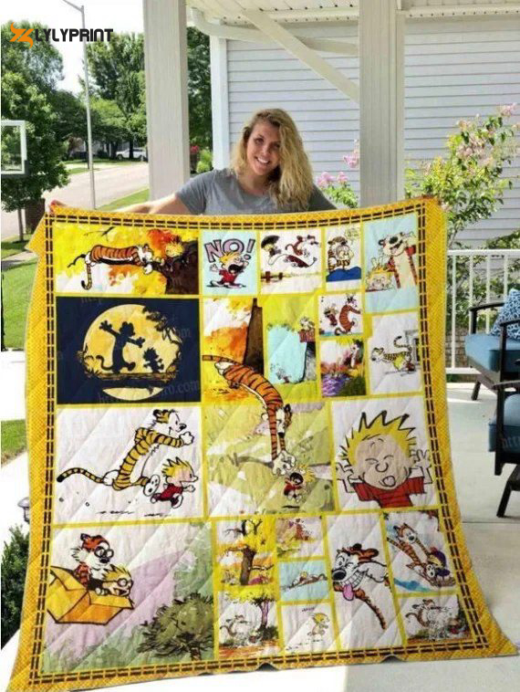 calvin and hobbes quilt blanket for fans home decor gift 2b