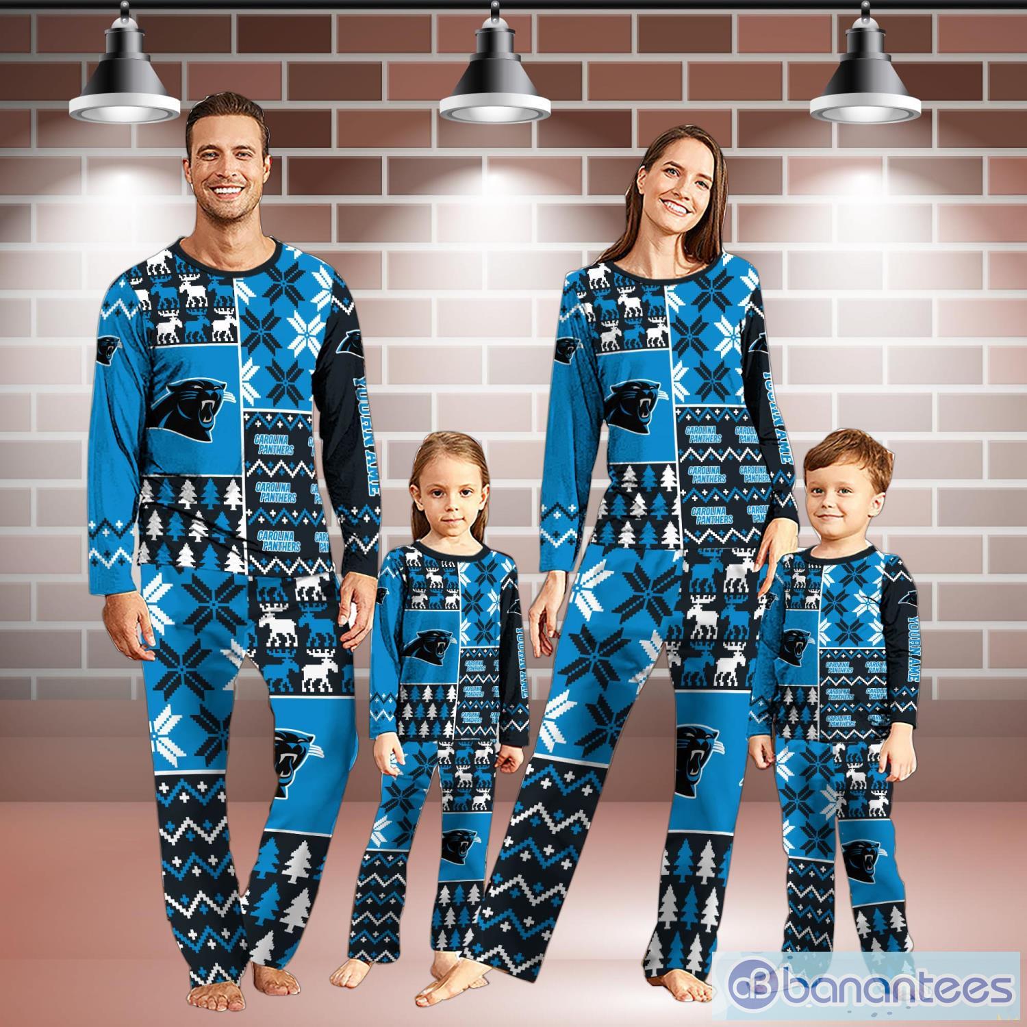 carolina panthers pajamas set christmas snowflake pattern pajamas christmas gift for family