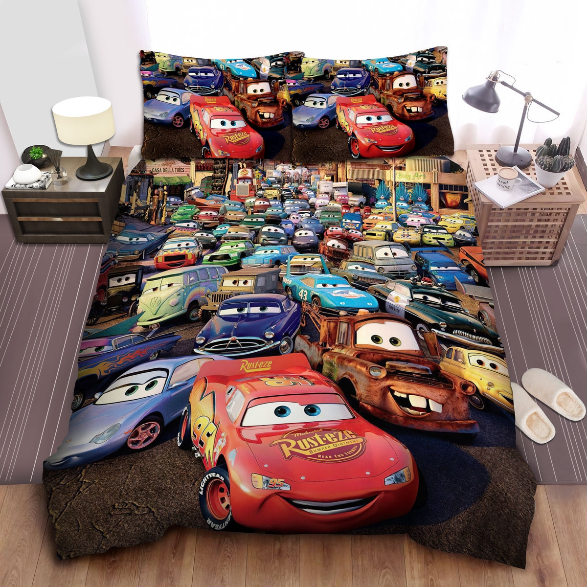 cars movie characters bedding set comforter duvet cover bed sheets spread a7jzh