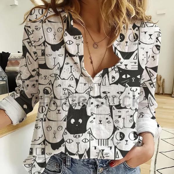 cat 3d all over print women casual shirtcat casual long sleeve button down shirtcat blouses for womenwomen linen shirtcat lovers gifts 20231024101149277