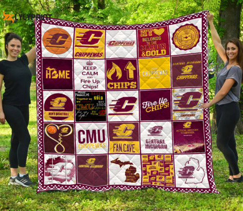 central michigan chippewas 2 quilt blanket for fans home decor gift 500x435 1