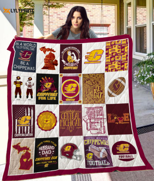 central michigan chippewas quilt blanket for fans home decor gift 2a