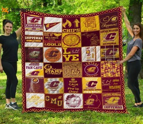 central michigan quilt blanket for fans home decor gift 1 500x435 1