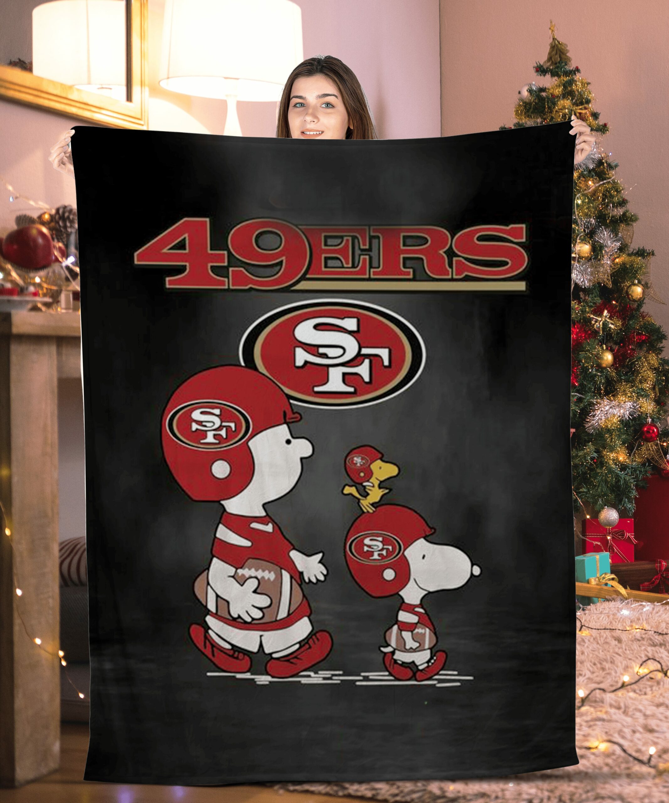 charlie brown snoopy and woodstock san francisco 49ers blanket h61js