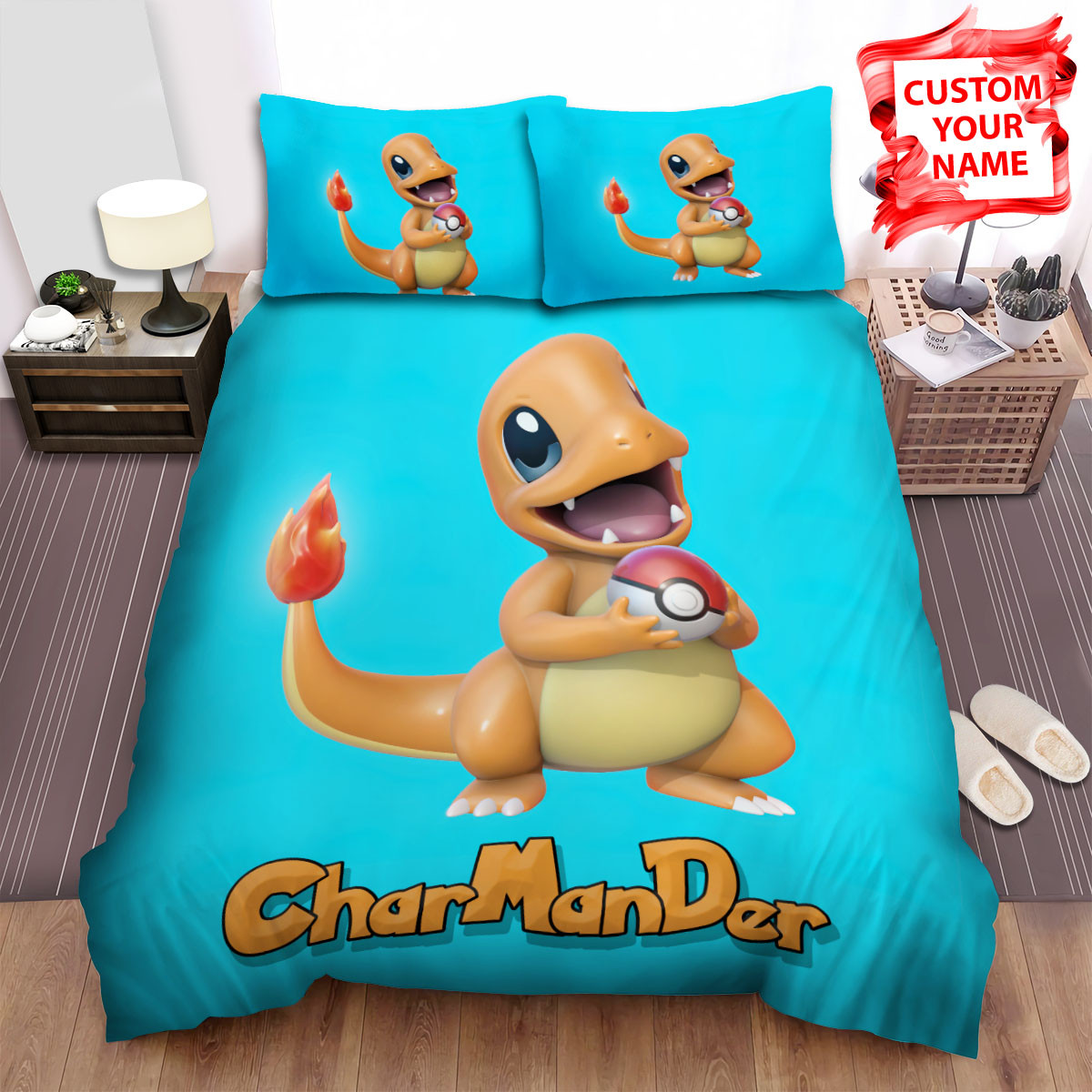 charmander smiling with pokeball duvet cover bedroom sets comfortable bedding sets bj02p