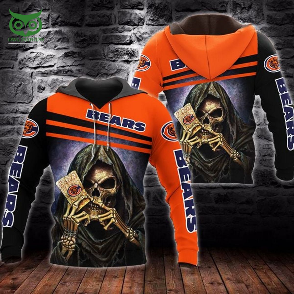 chicago bears death skull nfl championship 3d hoodie 1 eeLOp