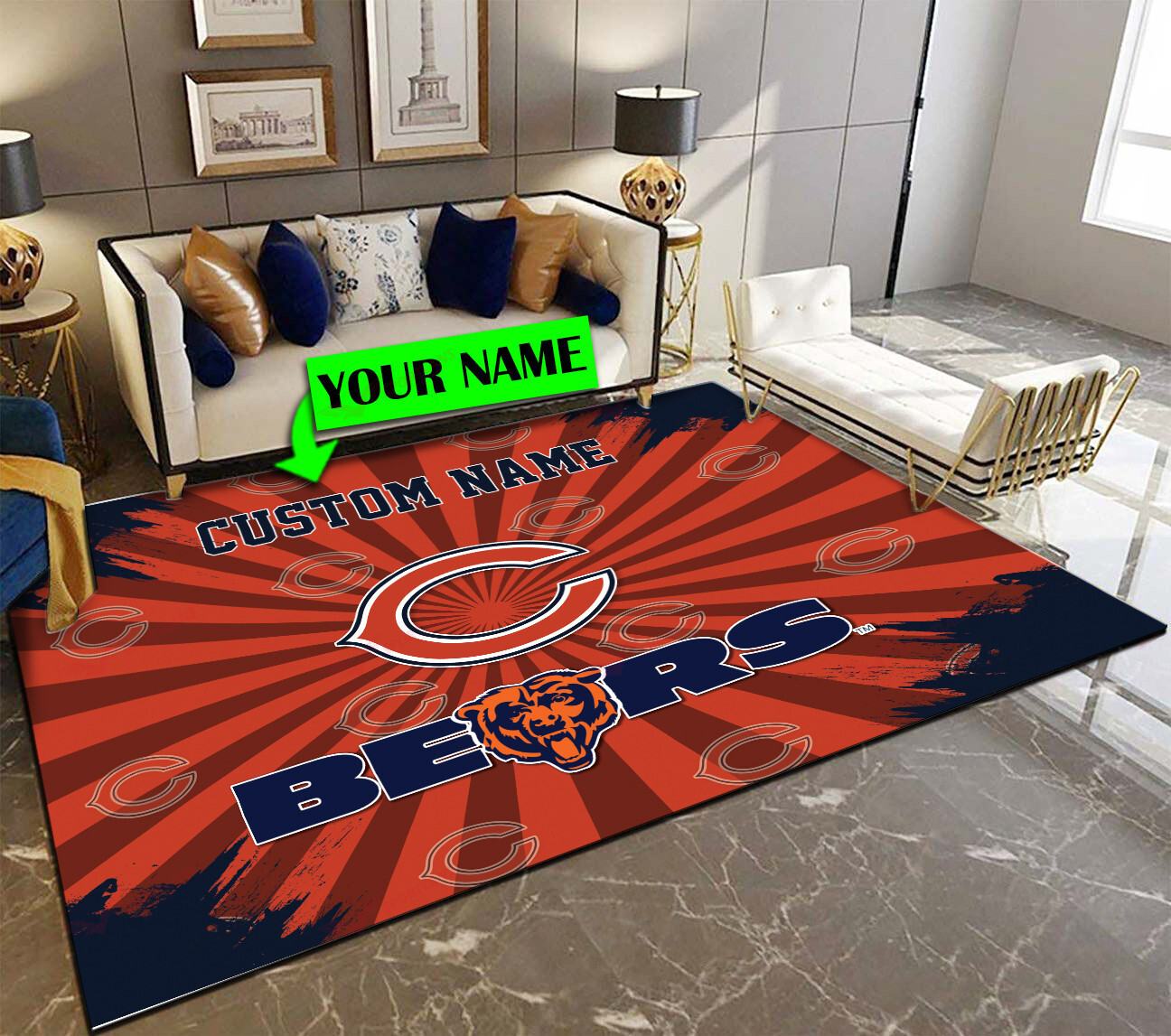 chicago bears personalized premium rectangle rug 46 k7efx