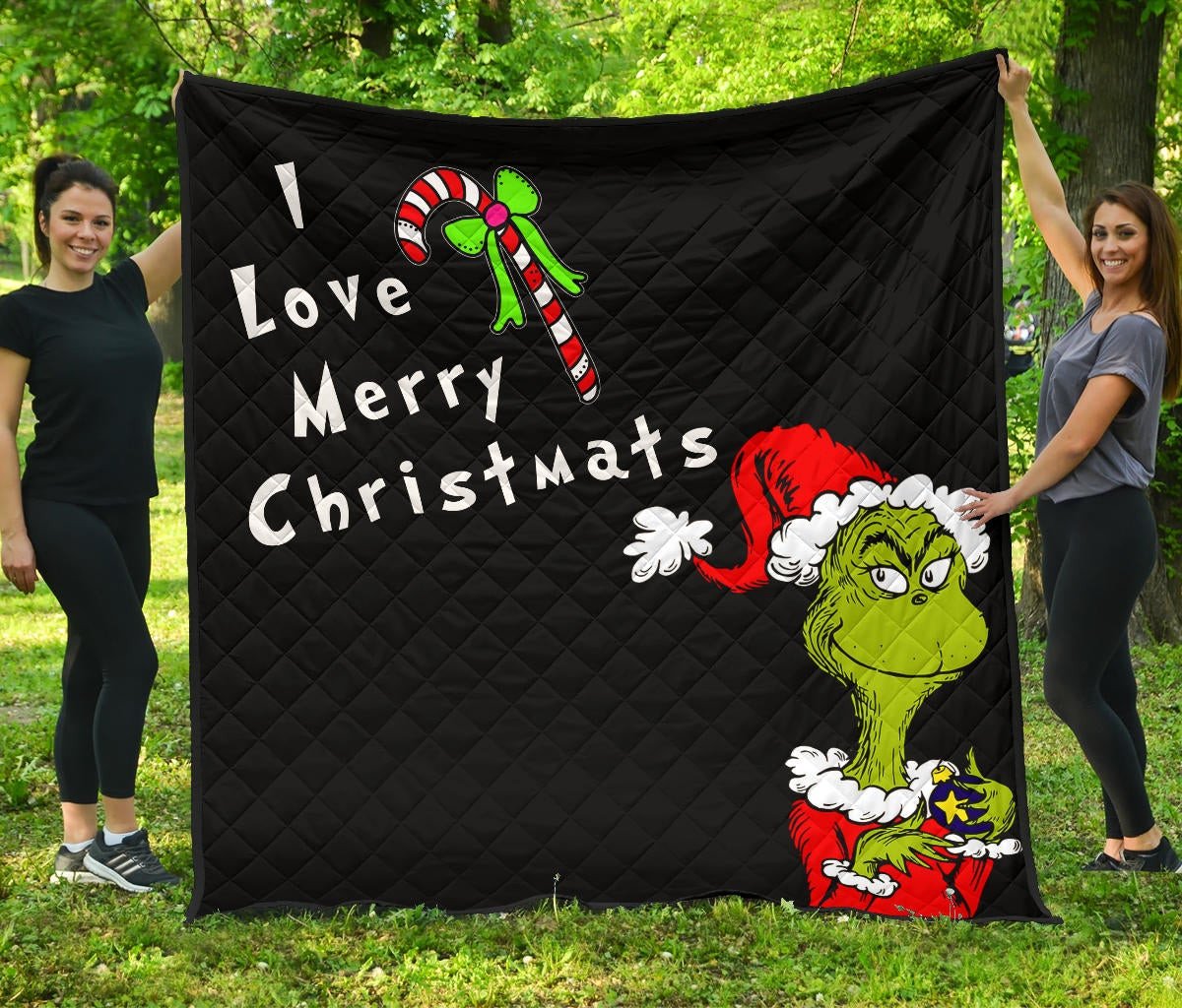 christmas premium quilt grinch love merry christmats candy cane and bomb quilt blanket st8nq