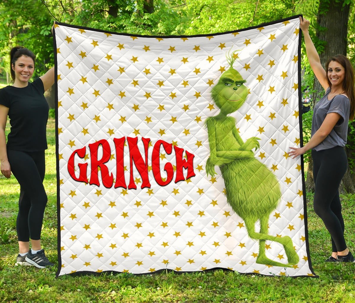 christmas premium quilt grinch smiling stand up against text twinkle stars quilt blanket 8ip0a