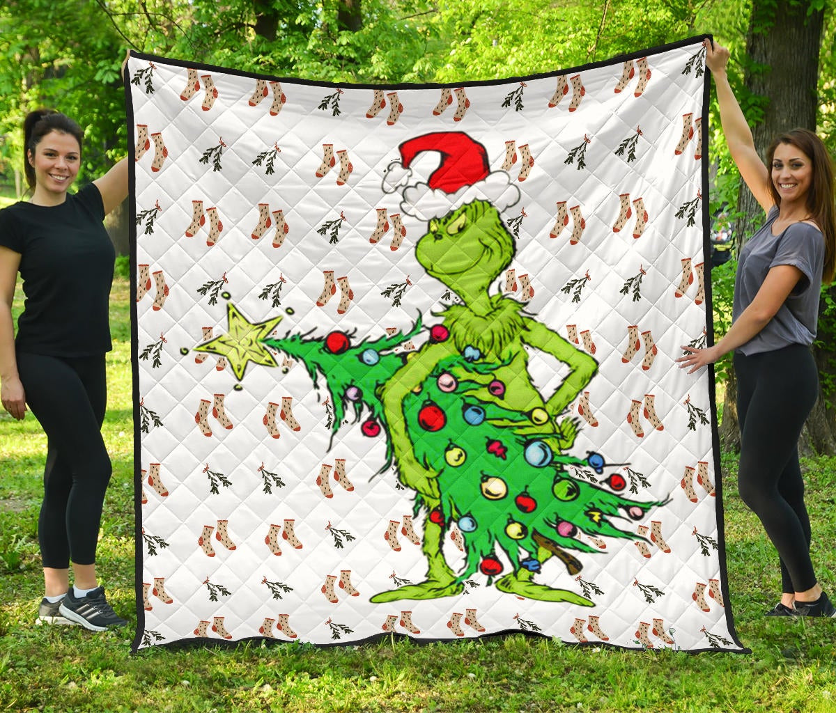 christmas premium quilt grinch steal xmas tree sock patterns quilt blanket ahtuj