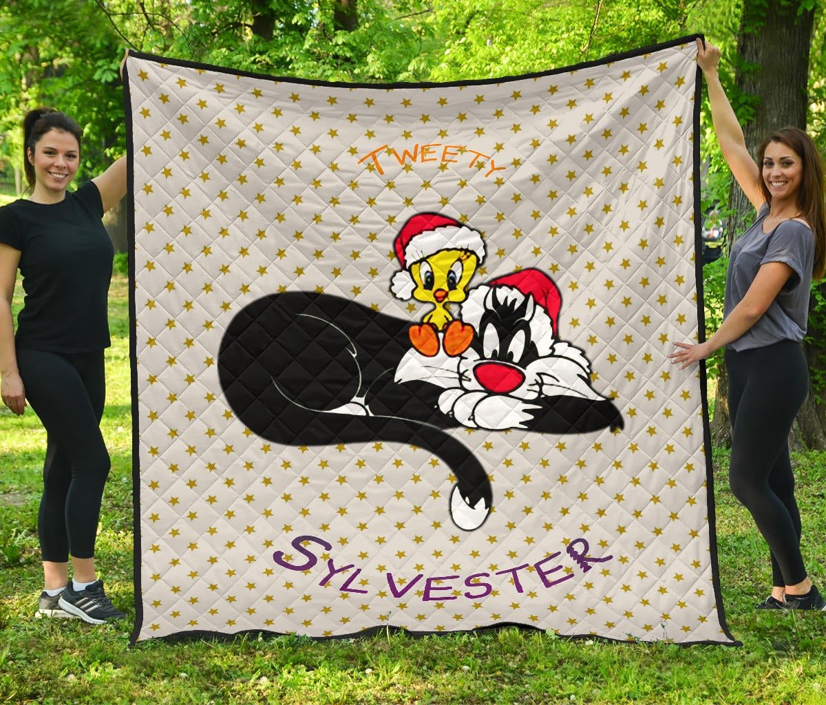 christmas premium quilt tweety sitting on sylvester star patterns quilt blanket ppgoz