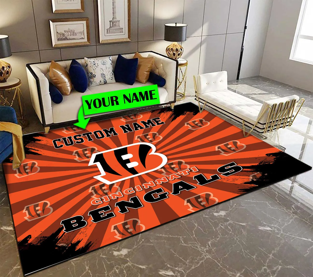 cincinnati bengals personalized premium rectangle rug 47 6cnh2