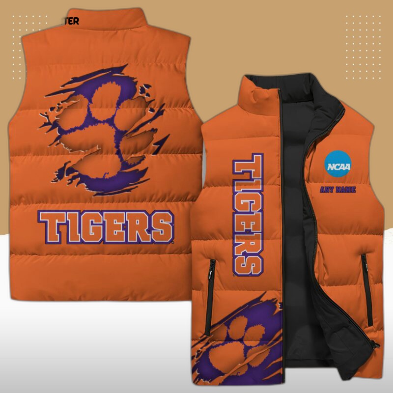 clemson tigers ncaa sleeveless puffer jacket custom for fans gifts 0f6W1f