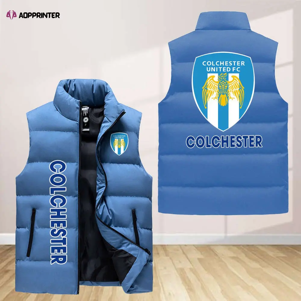colchester united sleeveless puffer jacket custom for fans gifts