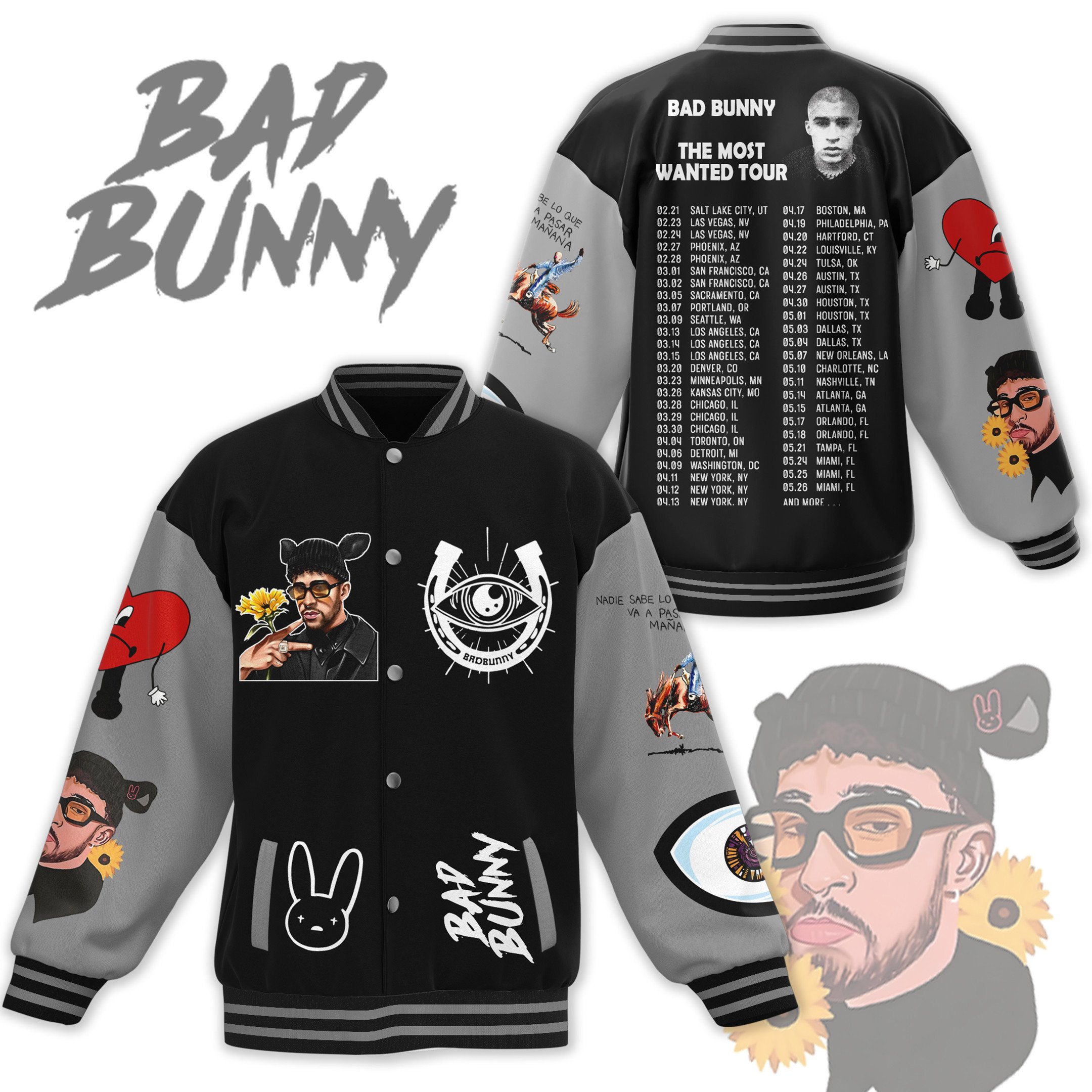 comfimerch bad bunny new bomber baseball jacket for fan m9ygp