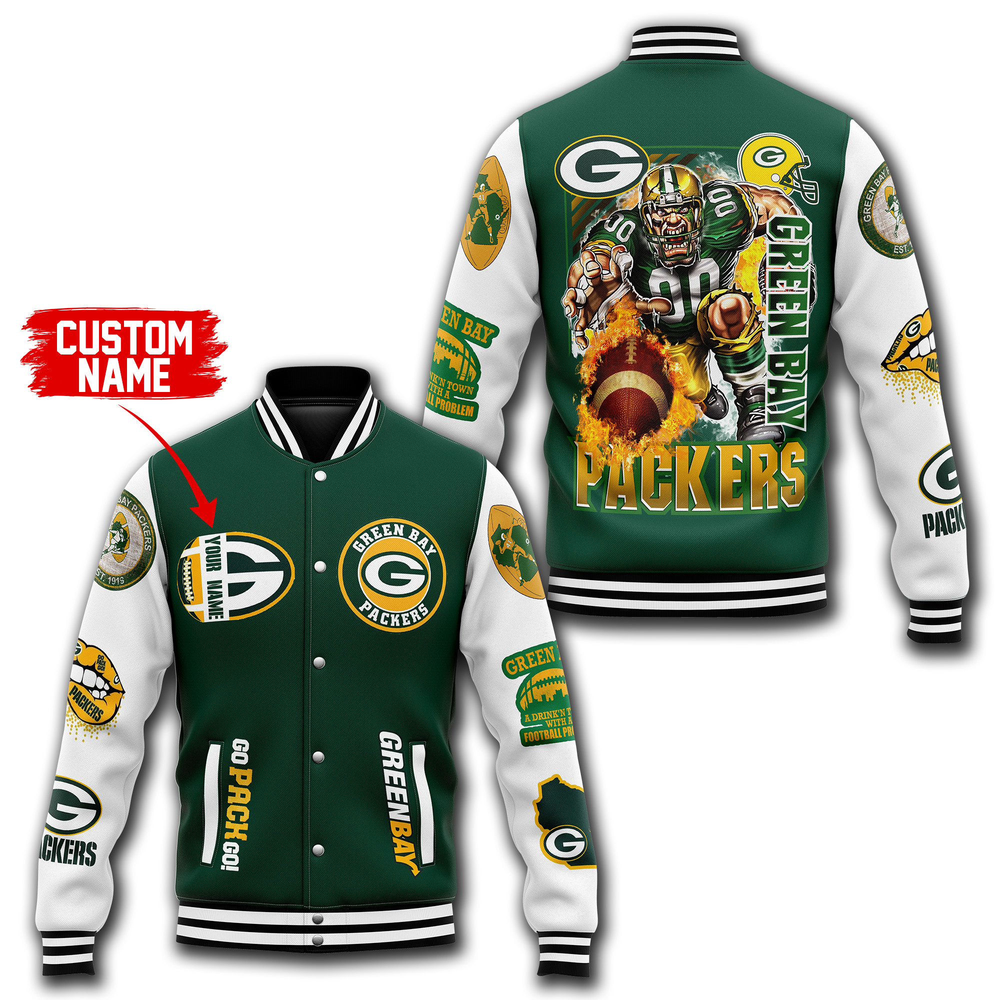 comfimerch green bay packers nfl new bomber baseball jacket for fan xfvfu