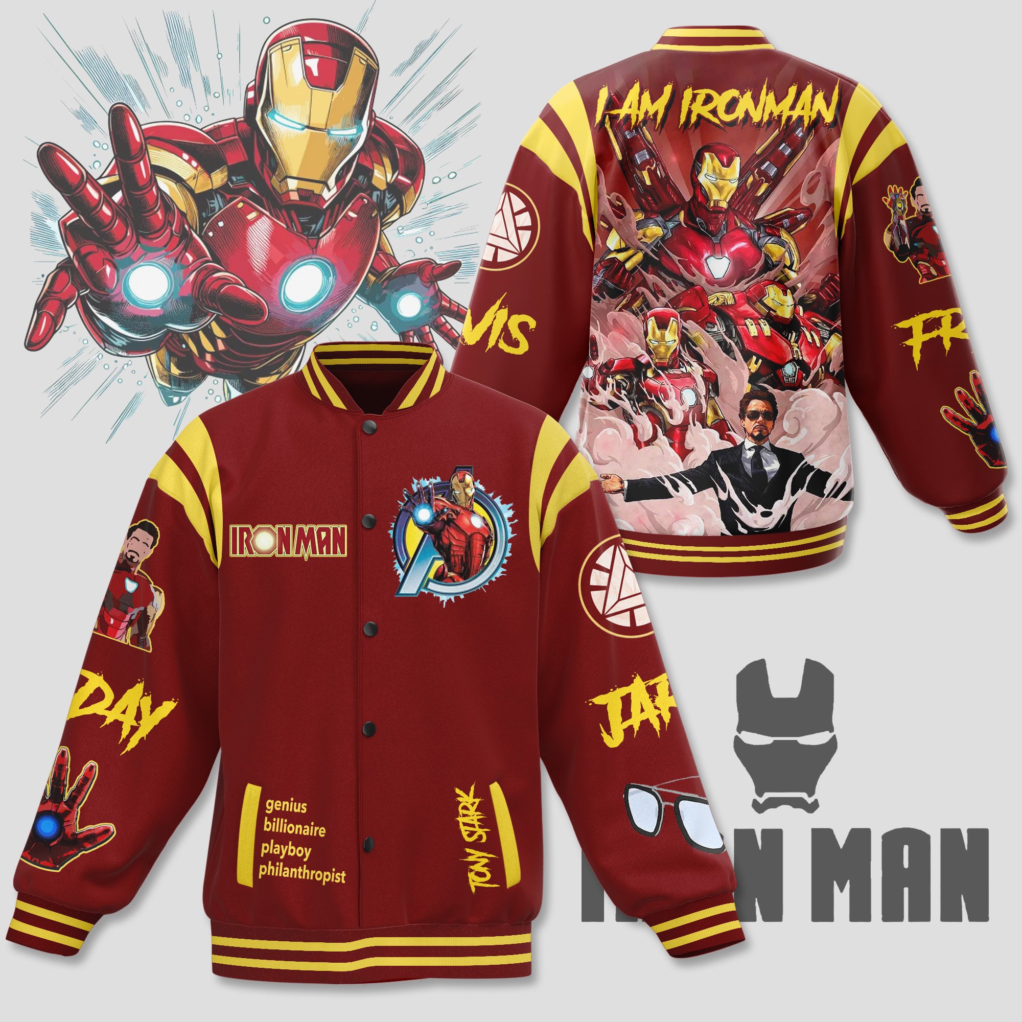 comfimerch iron man new bomber baseball jacket for fan vx5sj