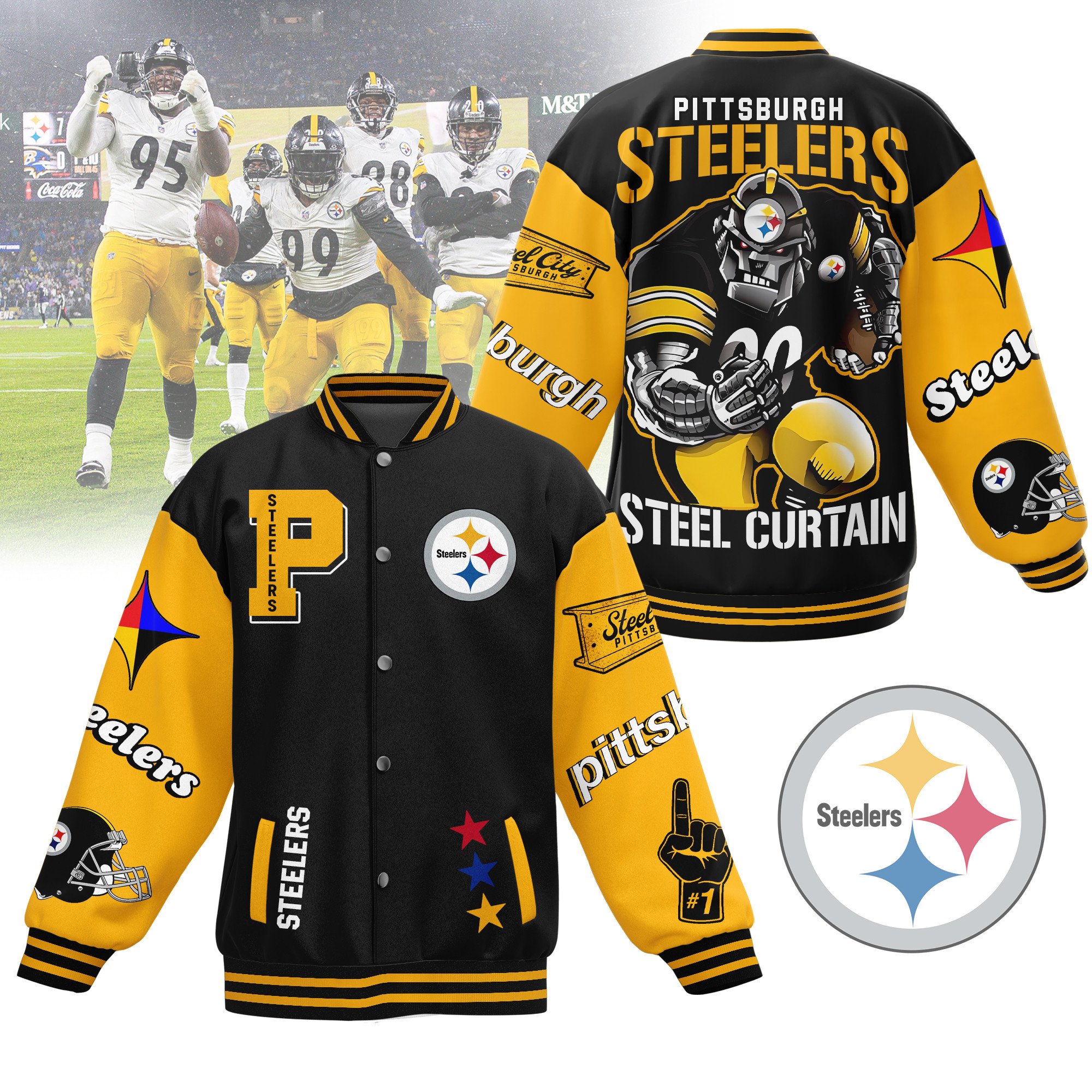 comfimerch pittsburgh steelers nfl new bomber baseball jacket for fan a5qvy