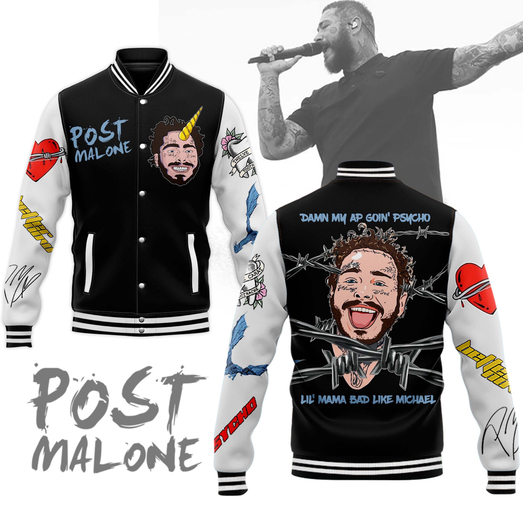 comfimerch post malone new bomber baseball jacket for fan mdr97