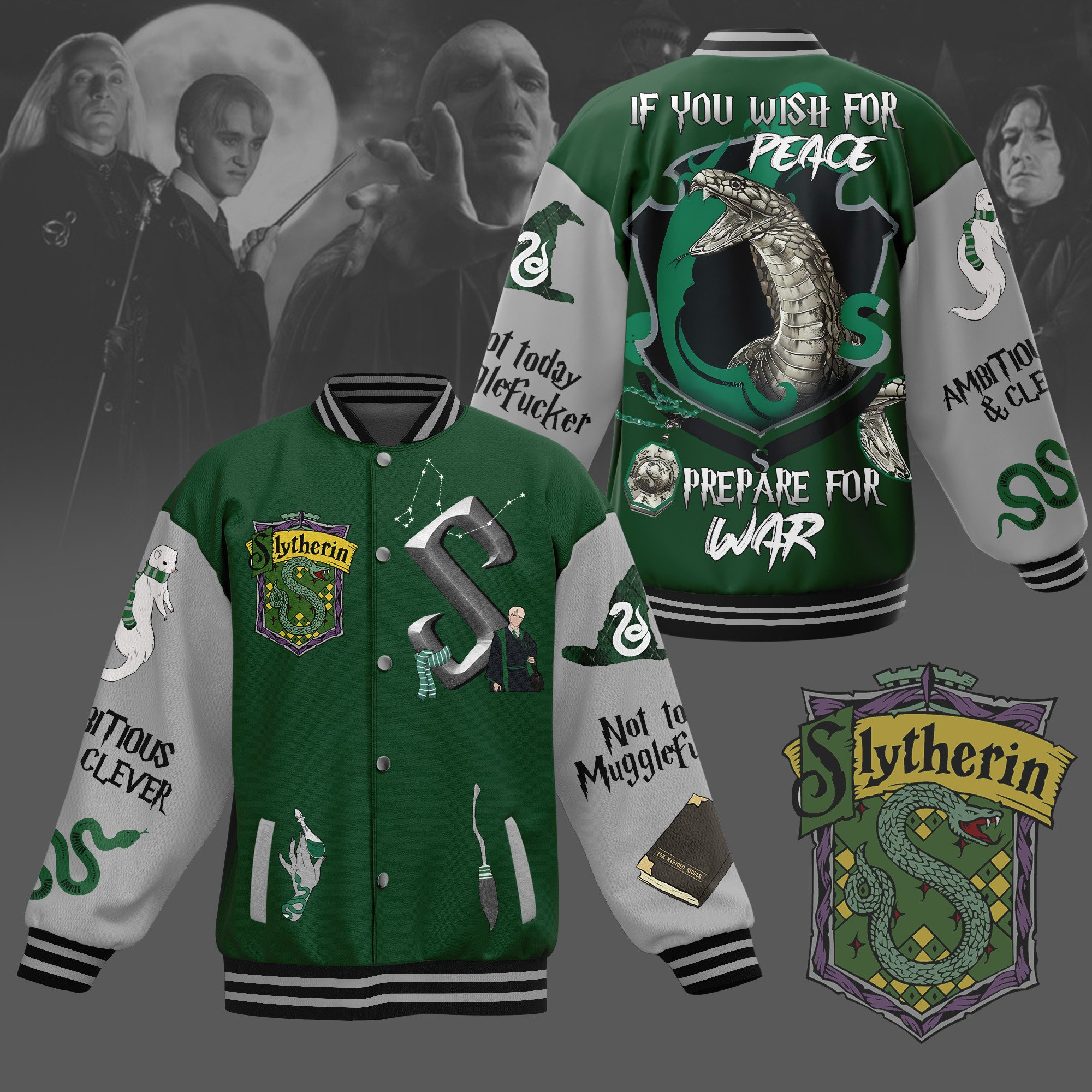 comfimerch slytherin house harry potter new bomber baseball jacket for fan qzbta