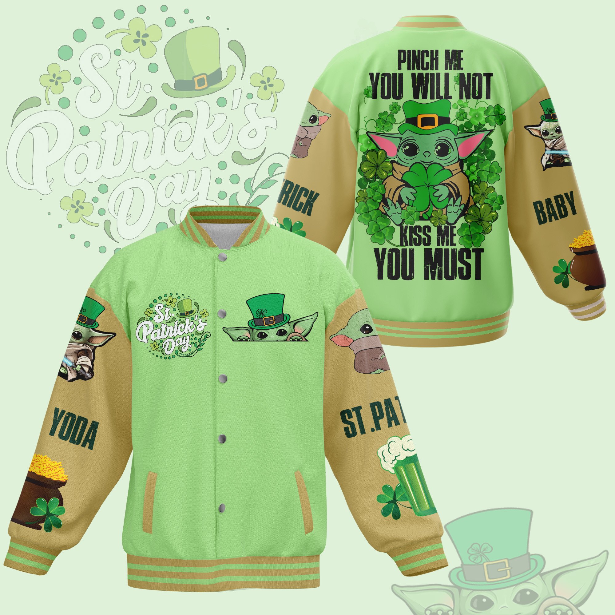 comfimerch star wars baby yoda st patricks day new bomber baseball jacket for fan qtsab