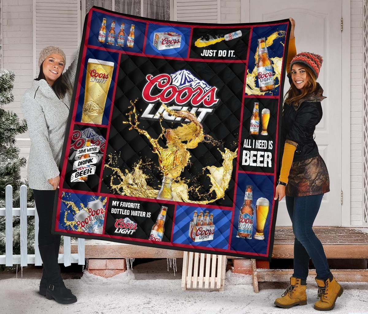 coors light quilt blanket all i need is beer funny gift qrahc